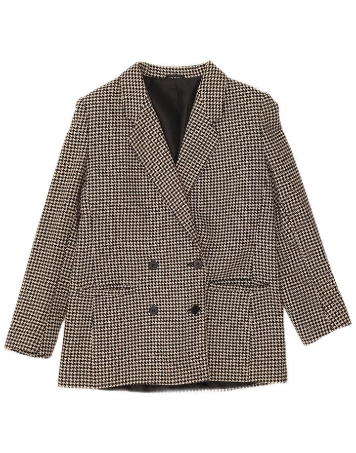 Vintage mujer doble pecho Blazer chaqueta Reino Unido 12 mediano negro Houndstooth