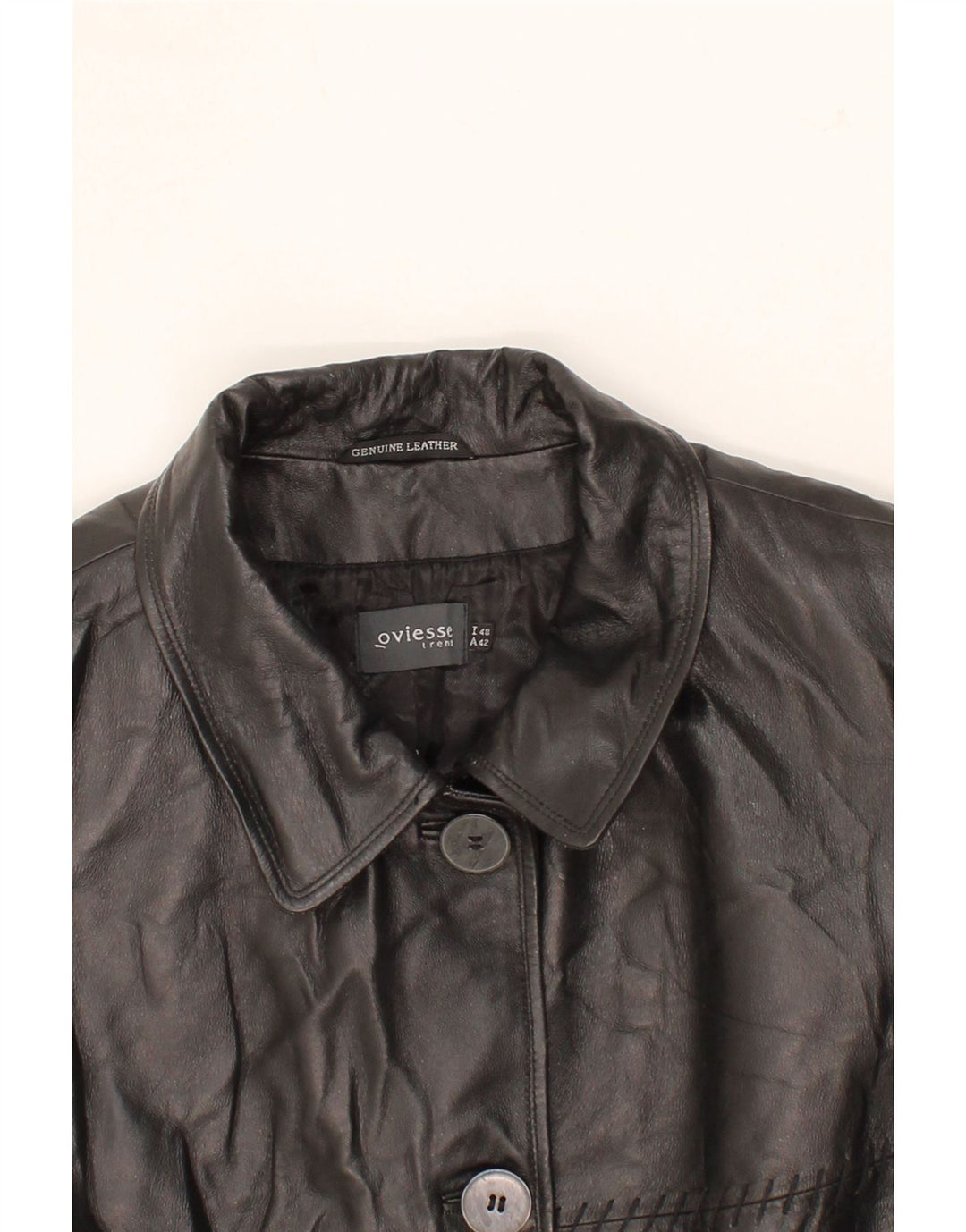 OVIESSE Womens Leather Coat IT 48 XL Black Leather Vintage Oviesse and Second-Hand Oviesse from Messina Hembry 