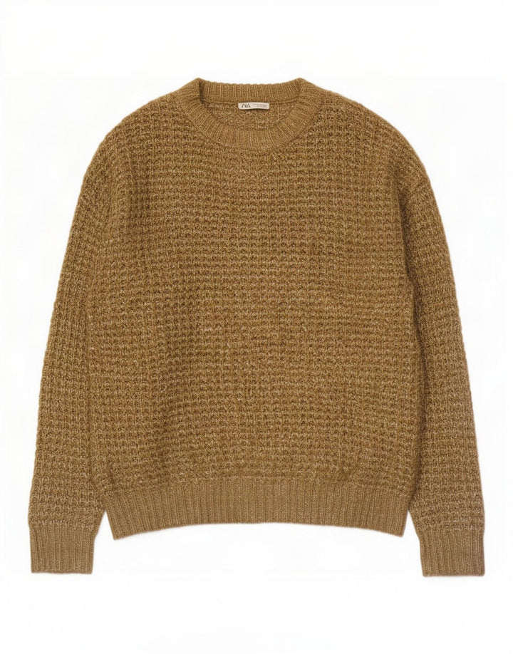 Zara Hombre Jersey De Cuello Redondo Jersey Grande Caqui Moteado Poliéster