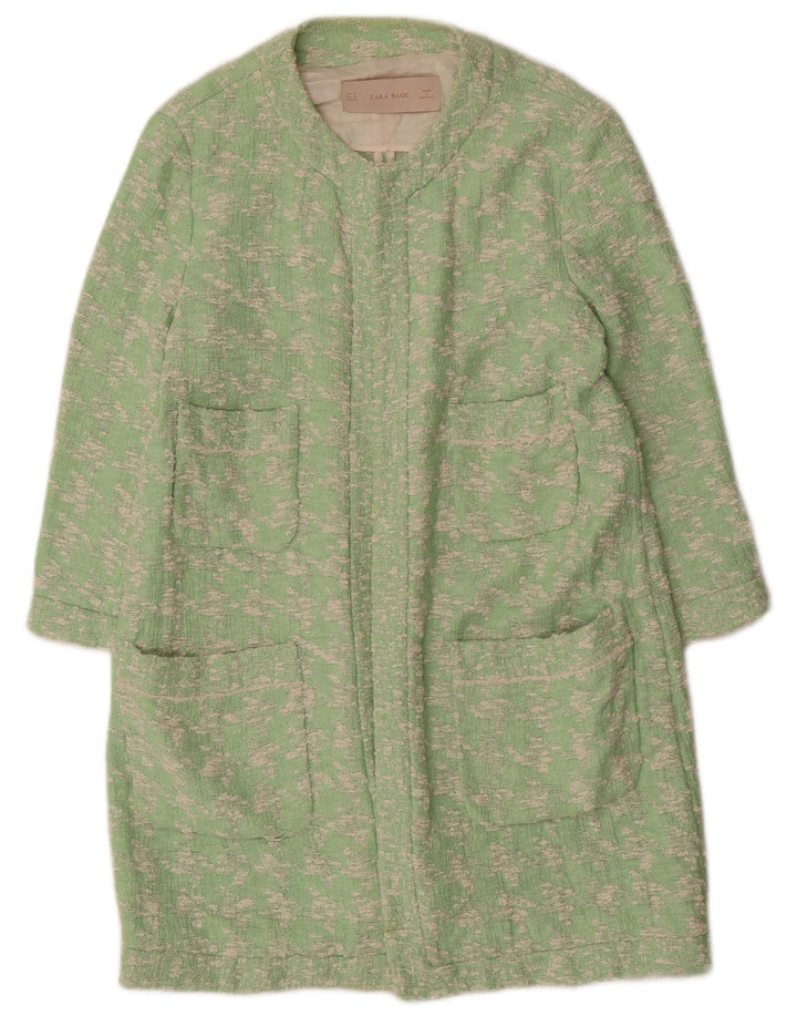 Zara Mujer Abrigo UK 40 Algodón Pata De Gallo Verde Medio