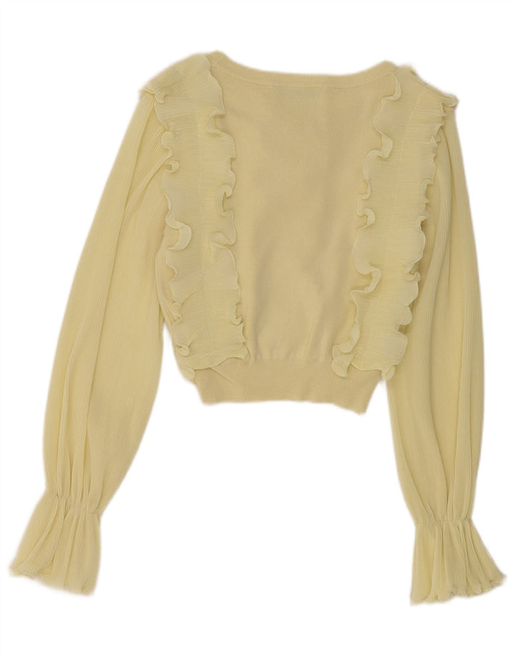 Zara Blusa corta de manga larga con volantes en la parte delantera para mujer UK 8 Small Yellow