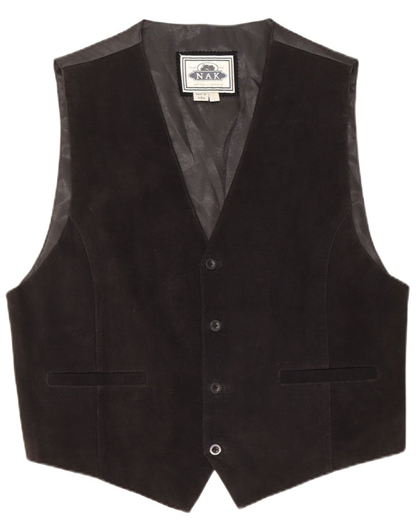 Chaleco de cuero vintage para hombre grande negro