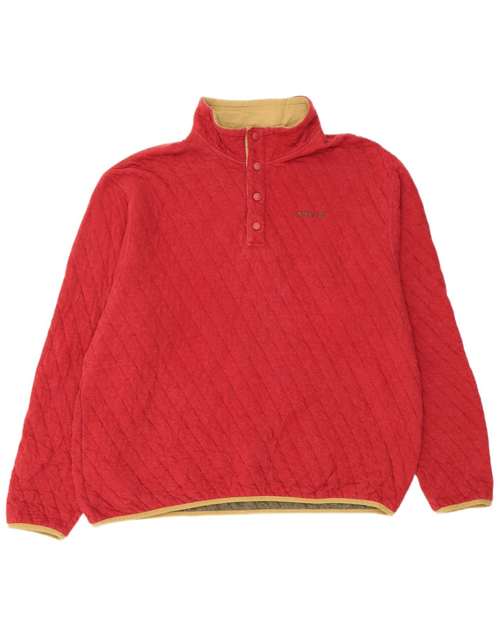 Orvis Hombre Botón Cuello Sudadera Jumper XL Rojo Algodón