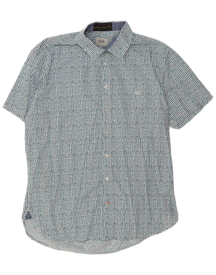 Camel Active - Camisa de manga corta para hombre, corte entallado, algodón con lunares azules grandes