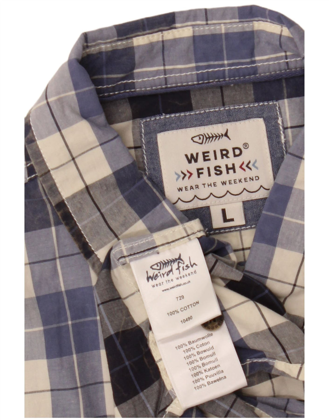 Weird Fish Camisa de manga corta para hombre de algodón a cuadros azules grandes