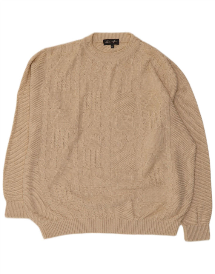 VINTAGE Hombres Crew Neck Jumper Suéter EU 52/54 Algodón Beige Grande