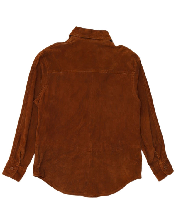 VINTAGE Camisa de ante para mujer Reino Unido 16 Marrón grande