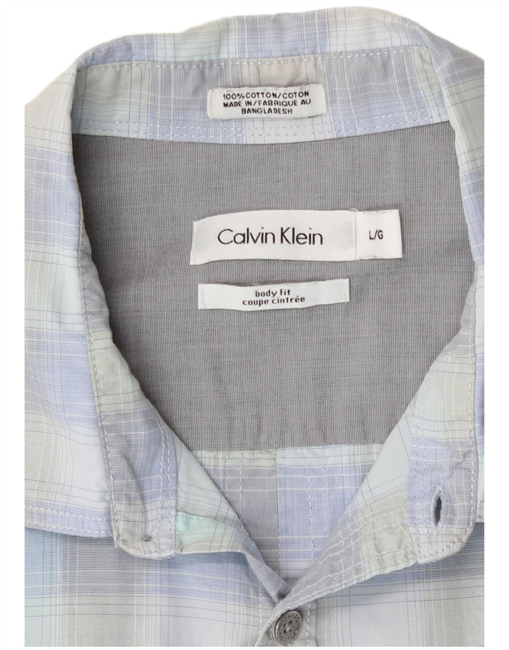 Camisa Calvin Klein para hombre de algodón a cuadros azules grandes