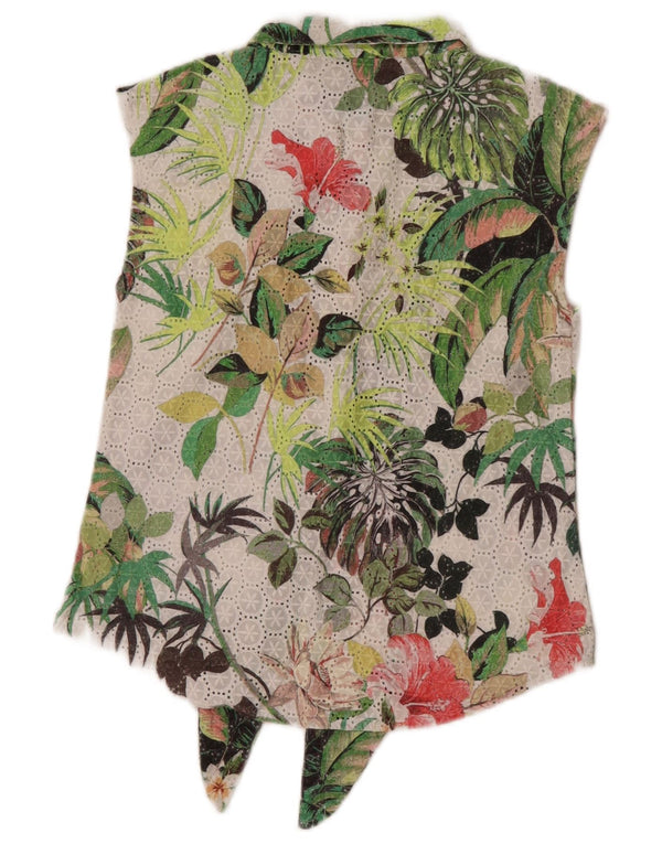 Guess Blusa sin mangas para mujer UK 42 Mediana Algodón floral blanco