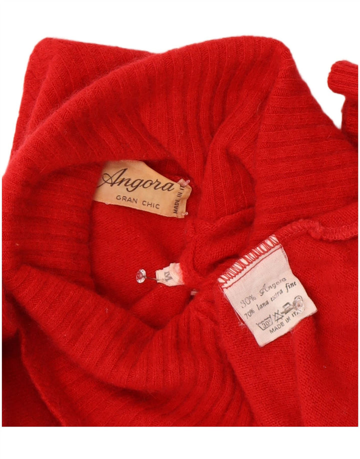 Vintage mujer chal cuello jersey suéter Reino Unido 12 lana roja mediana