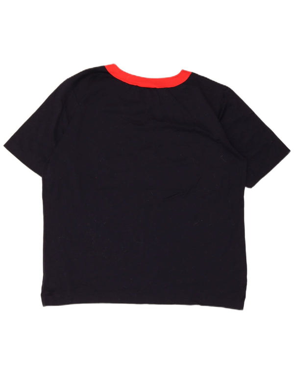 Vintage mujer camiseta gráfica Top UK 16 grande azul marino