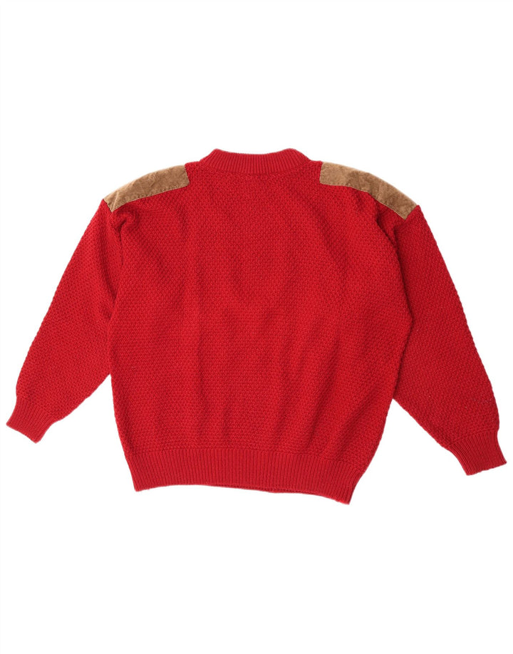 Vintage hombres cuello redondo jersey suéter XL rojo