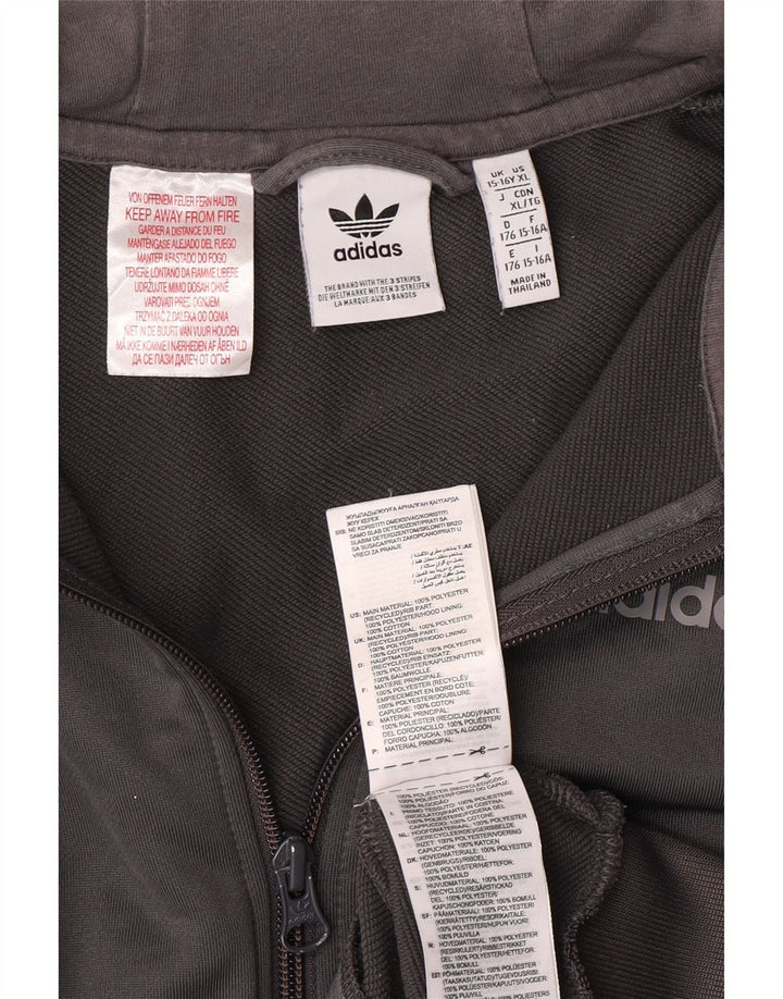 ADIDAS Boys Graphic Zip Hoodie Sweater 15-16 Years Grey Polyester