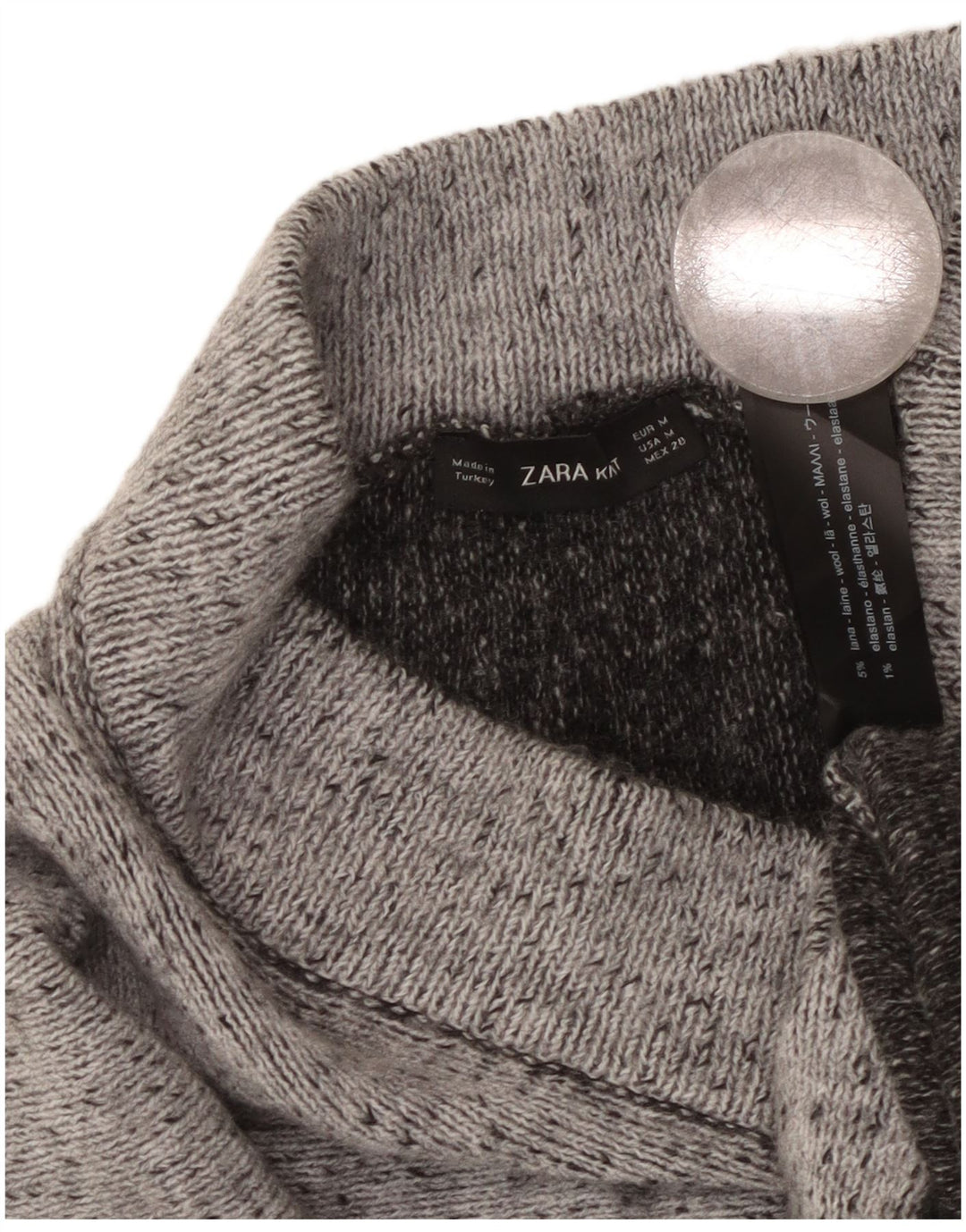 Zara Mujer Falda Acampanada De Punto Mediana W28 Lana Moteada Gris