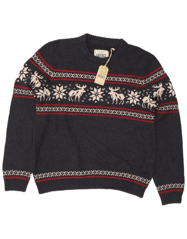 Jersey tipo jersey con cuello redondo y ajuste regular para hombre de Fat Face XL Azul marino Fair Isle