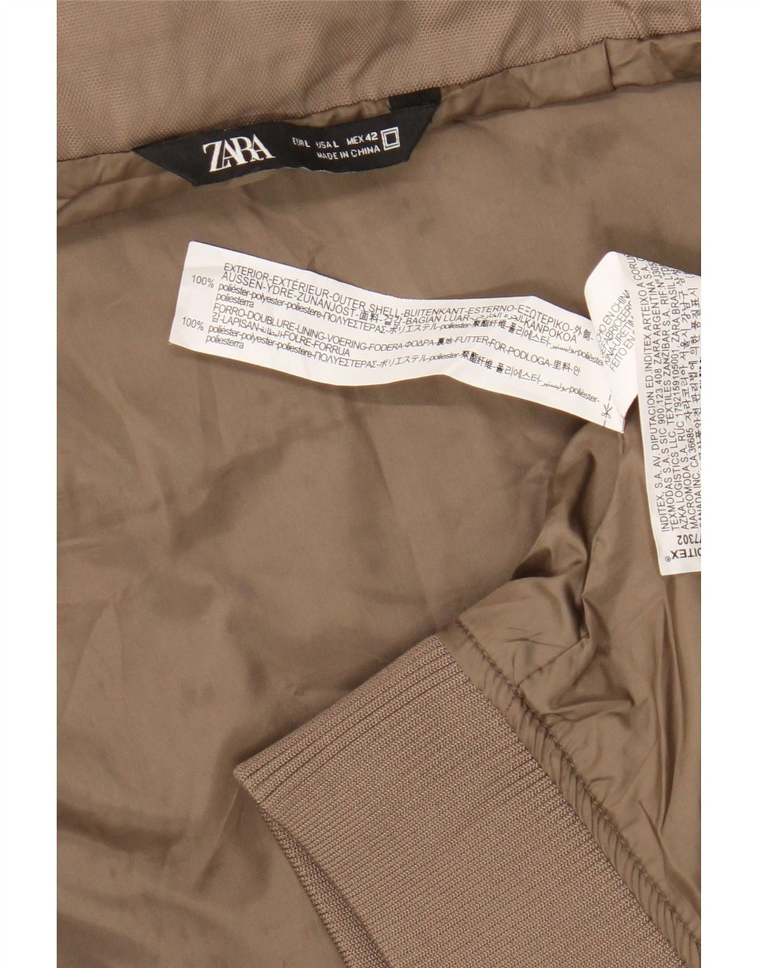 Zara Mens Bomber Jacket UK 40 Large Beige Poliéster