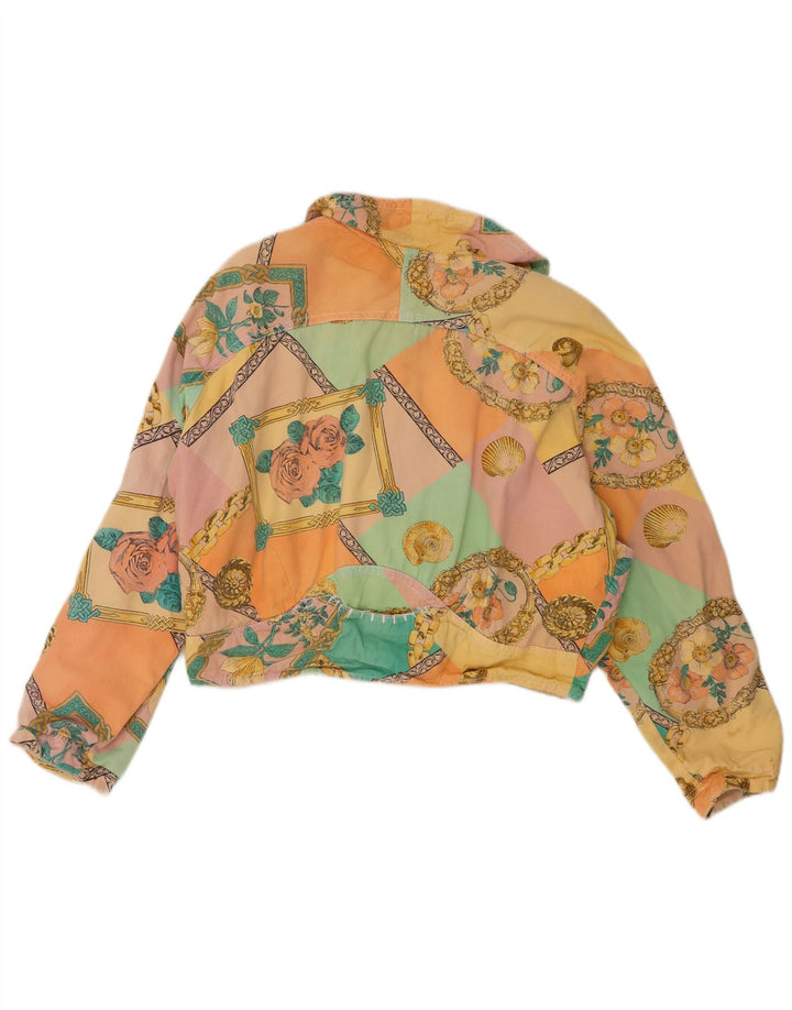 Vintage mujer crop bomber chaqueta Reino Unido 12 algodón floral multicolor medio