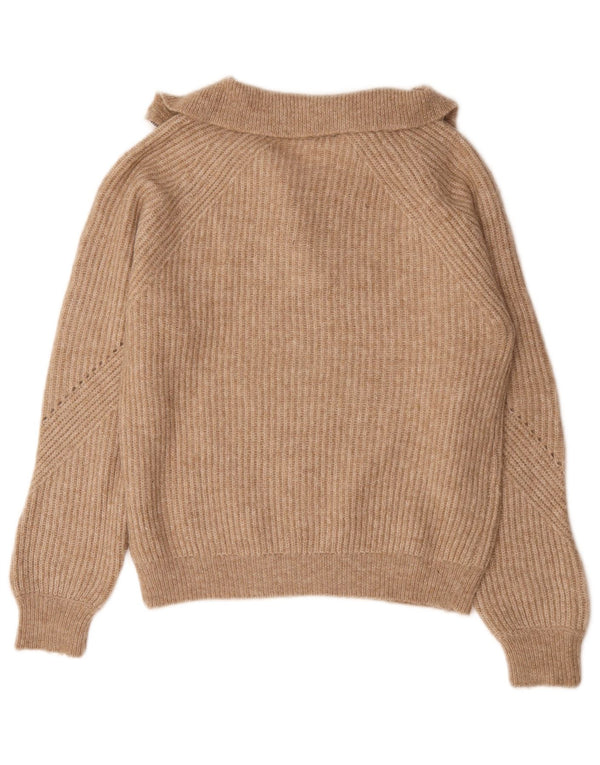 Marks & Spencer Womens Zip Neck Jumper Sweater UK 10 Small Brown Flecked