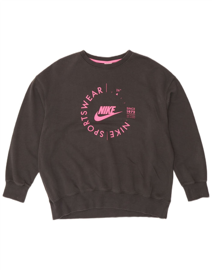 Nike - Sudadera extragrande con gráfico para mujer, talla 40, algodón gris medio