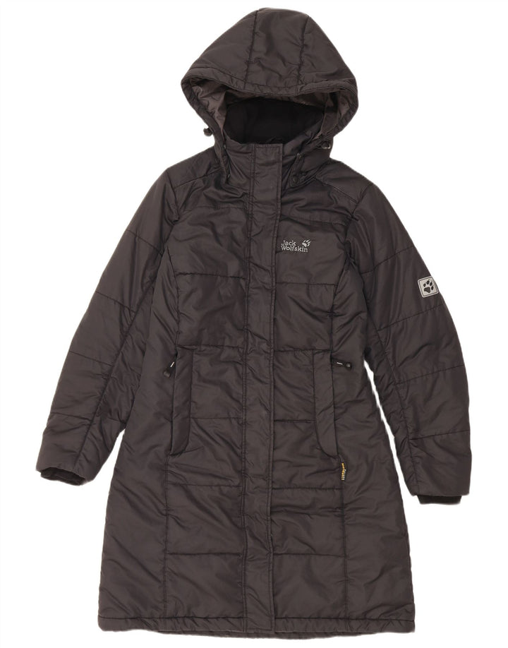 Jack Wolfskin Abrigo acolchado con capucha para mujer UK 10 Small Poliéster negro