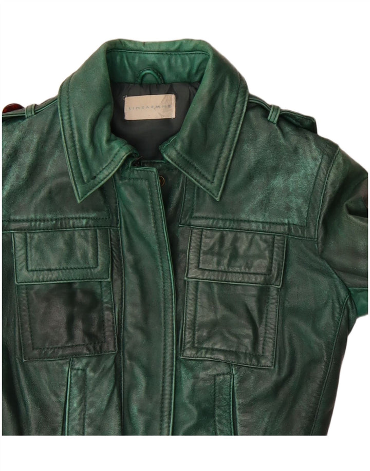 Linea Emme Chaqueta de cuero militar para mujer UK 8 Small Green
