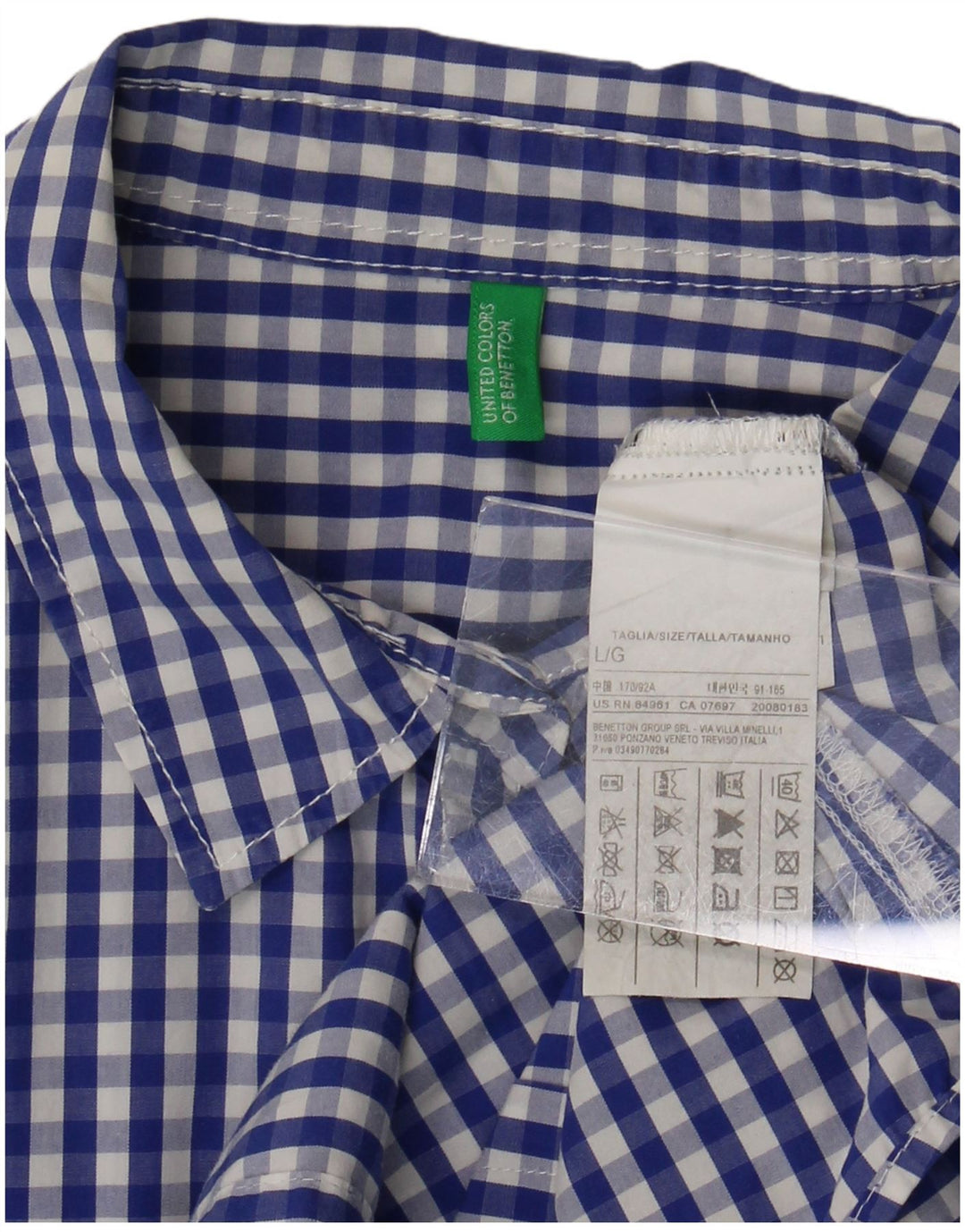 Camisa Benetton Mujer ES 46 Grande Algodón A Cuadros Azul