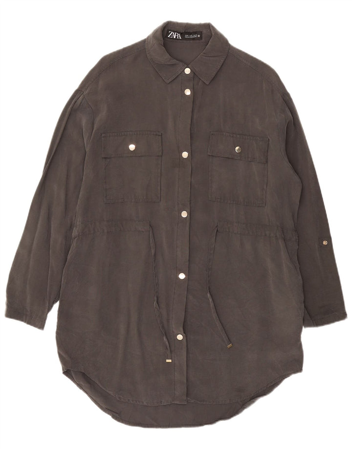 Zara Vestido Camisero Mujer UK 44 Viscosa Gris Medio