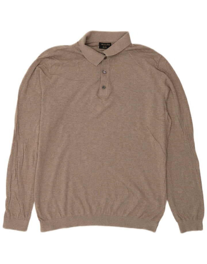 Jersey Massimo Dutti Hombre con Cuello Polo Algodón Beige Medio