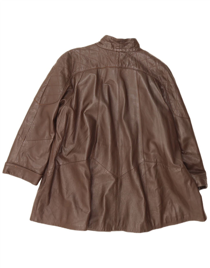 VINTAGE Womens Oversized Leather Jacket UK 16 Large Brown Leather