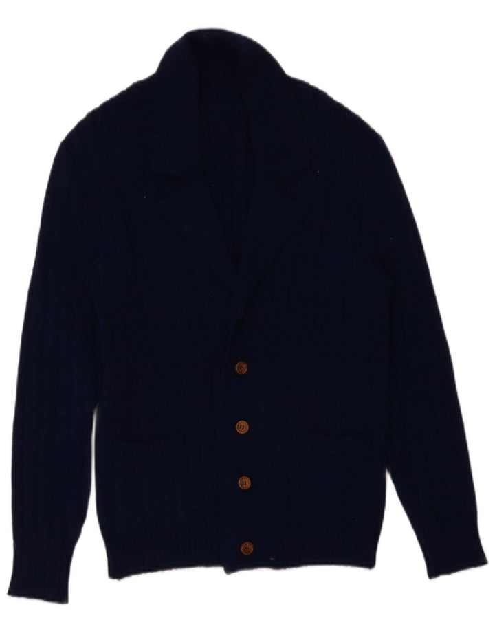 Vintage hombres Cardigan suéter pequeño azul marino
