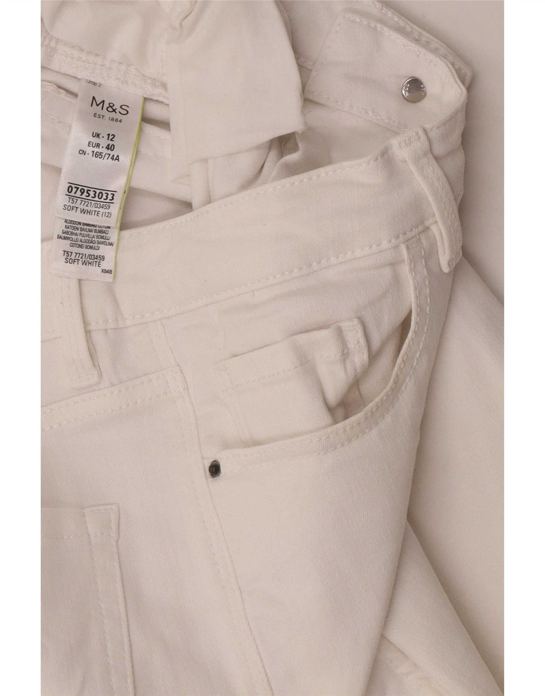 Marks & Spencer Vaqueros recortados para mujer UK 12 Medium W28 L23 Algodón blanco