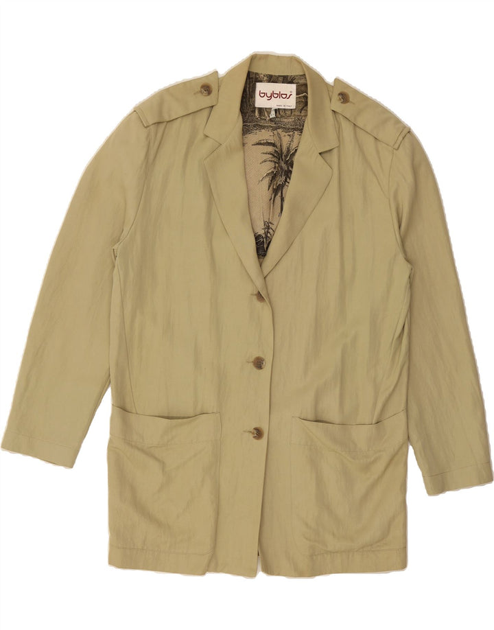 BYBLOS Womens Military 3 Button Longline Blazer Jacket US 8 Medium Khaki Vintage Byblos and Second-Hand Byblos from Messina Hembry 