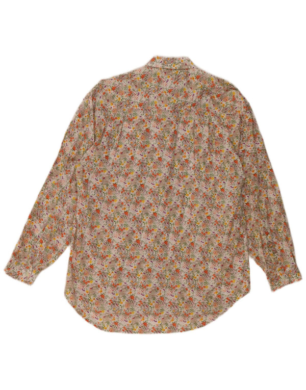 Vintage mujer camisa Reino Unido 12 medio beige floral algodón