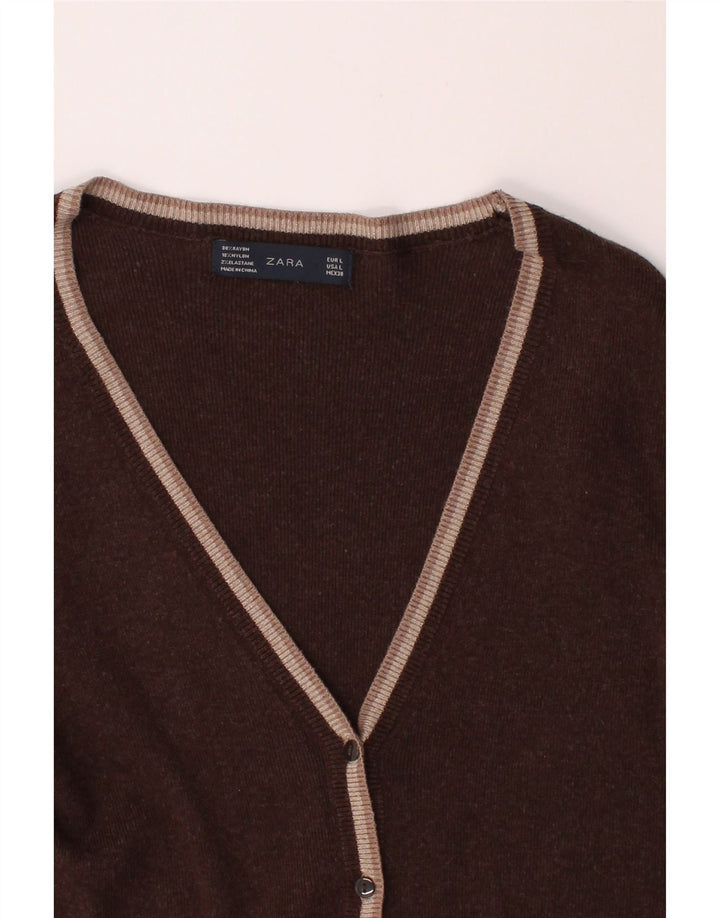 ZARA Womens Cardigan Sweater UK 14 Large Brown Rayon Vintage Zara and Second-Hand Zara from Messina Hembry 
