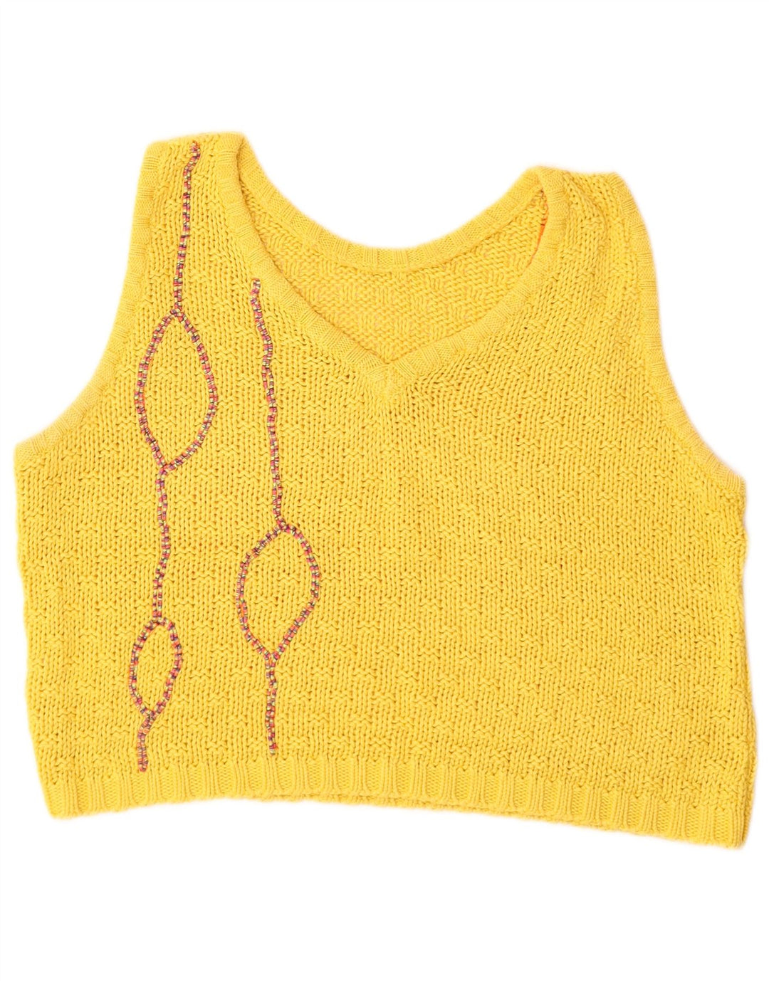 VINTAGE Mujeres Patrón Abstracto Crop Chaleco Tank Top Reino Unido 12 Amarillo Medio