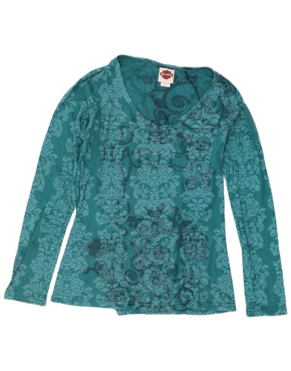 Harley Davidson Camiseta de manga larga para mujer UK 40 Grande Azul Paisley Algodón