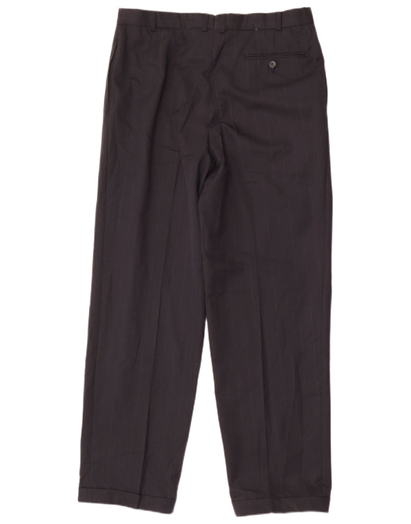 Marks & Spencer Pantalón de traje con pinzas para hombre W36 L31 Poliéster azul marino