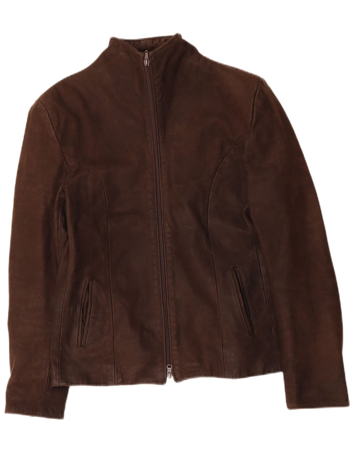 VINTAGE Womens Leather Jacket IT 48 XL Brown Leather
