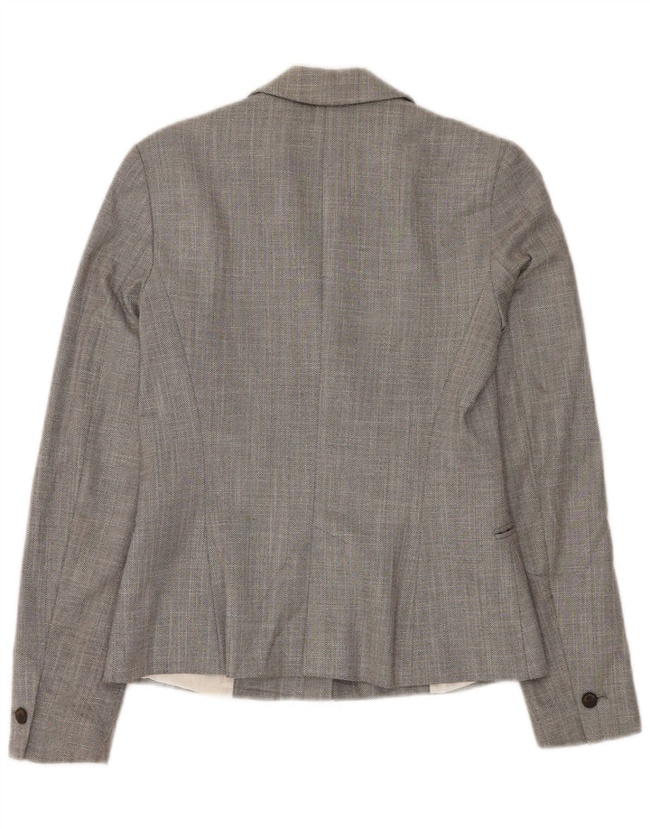 Zara Chaqueta tipo blazer con 1 botón para mujer UK 6 XS Gris Chevron Poliéster