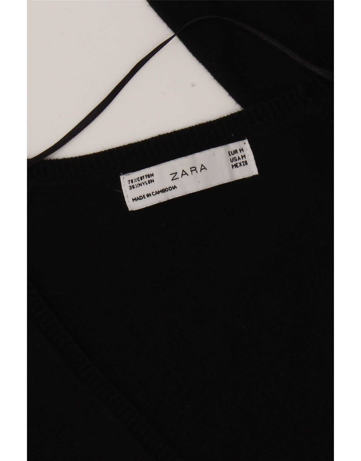 Zara Mujer Cárdigan Suéter UK 12 Mediano Negro Algodón