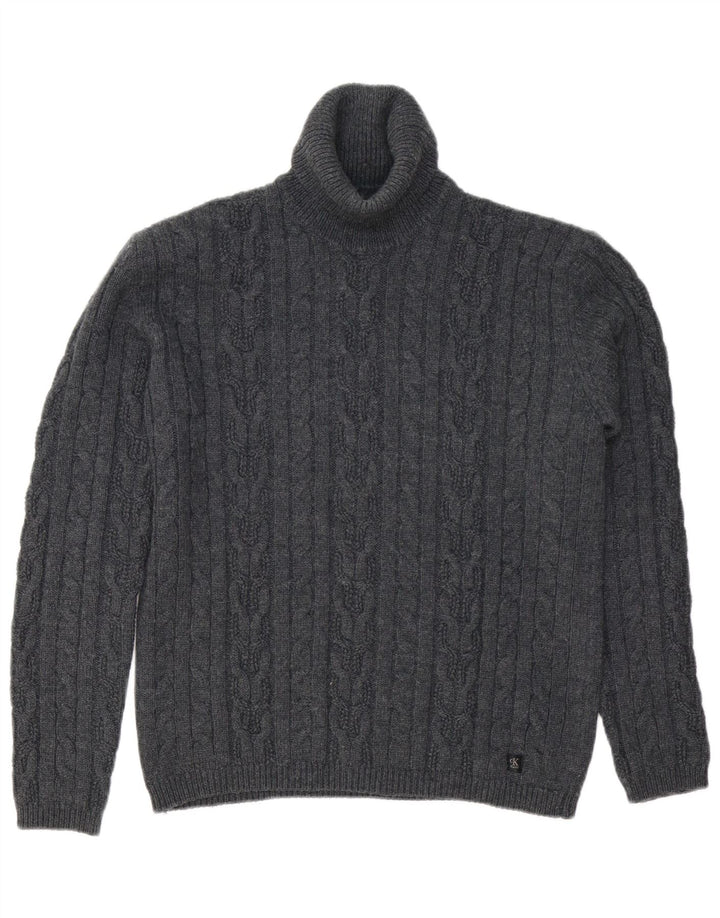 CALVIN KLEIN JEANS Jersey extragrande con cuello vuelto para mujer UK 40 XL Gris