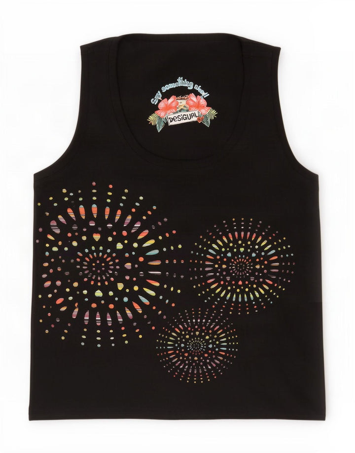 Desigual Mujer Gráfico Chaleco Top UK 12 Medio Negro Poliéster Geométrico