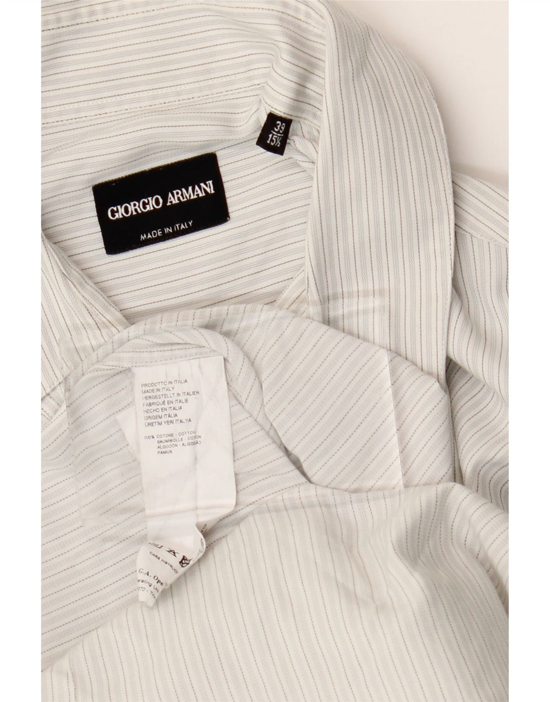 GIORGIO ARMANI Camisa para hombre Talla 39 15 1/2 Algodón a rayas gris medio