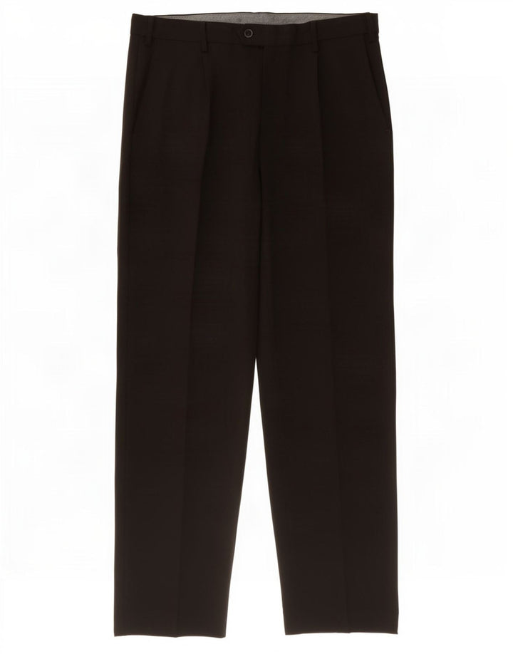 Marks & Spencer Pantalón de traje regular para hombre W36 L33 Poliéster negro