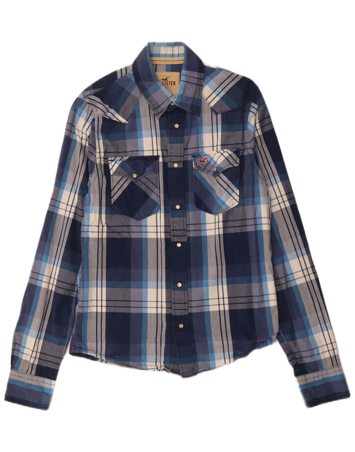 Camisa HOLLISTER para hombre grande de algodón a cuadros azul marino