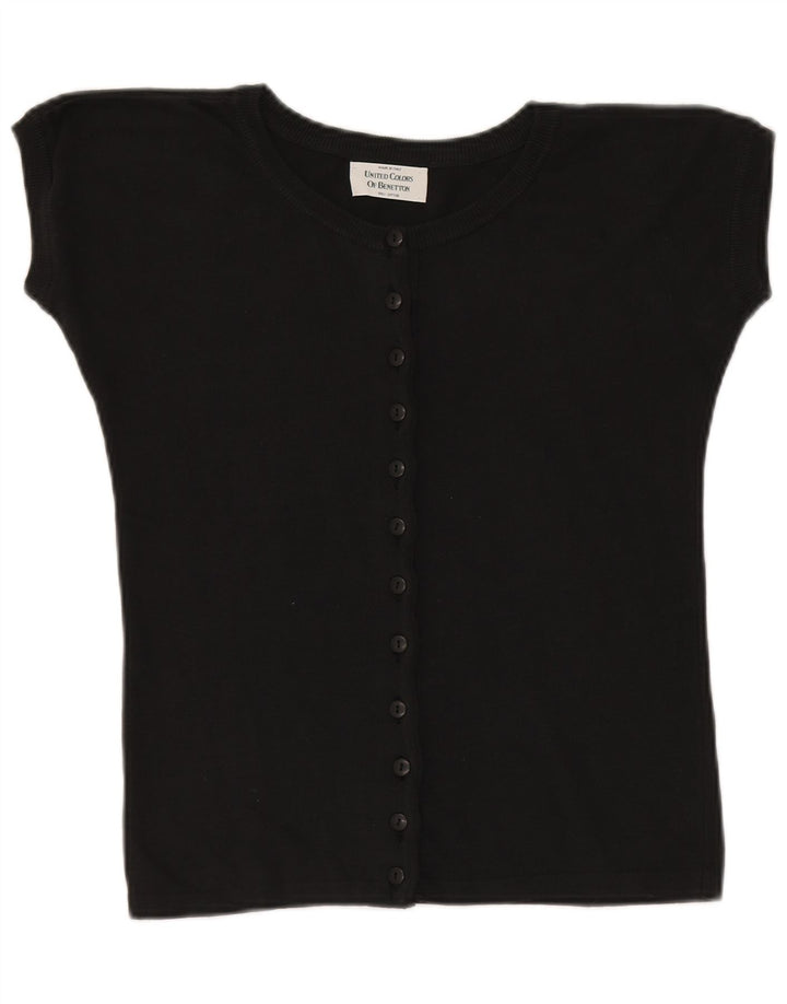 Benetton Mujer Crop Top De Punto IT 46 Large Negro Algodón