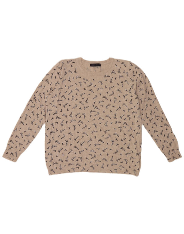 Marks & Spencer Womens Graphic Crew Neck Jumper Sweater UK 18 XL Beige