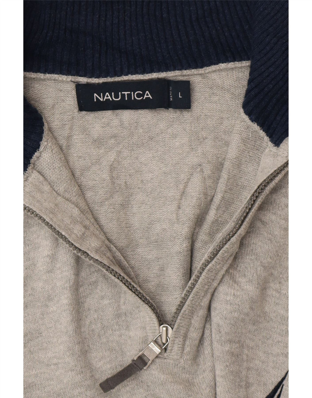 NAUTICA Suéter tipo jersey con cuello y cremallera para hombre, grande, gris
