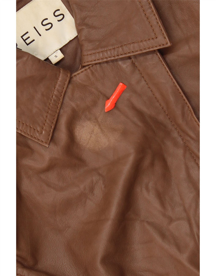Reiss Chaqueta de cuero corta para mujer UK 10 Small Brown Leather