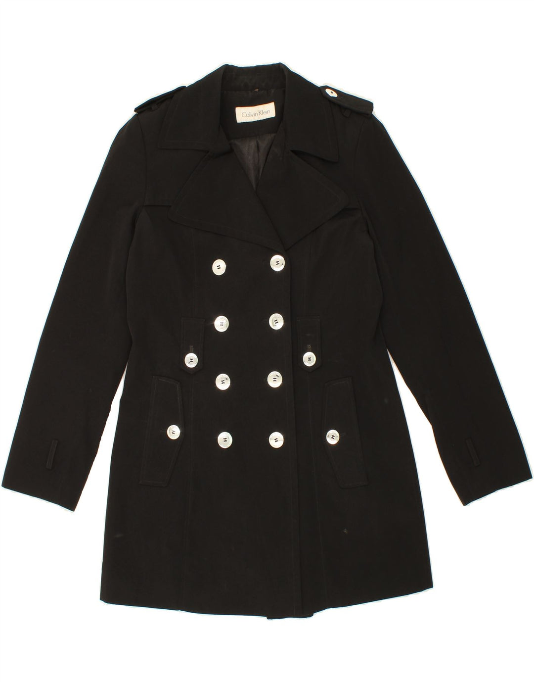 CALVIN KLEIN Womens Military Double Breasted Coat UK 14 Medium Black Vintage Calvin Klein and Second-Hand Calvin Klein from Messina Hembry 